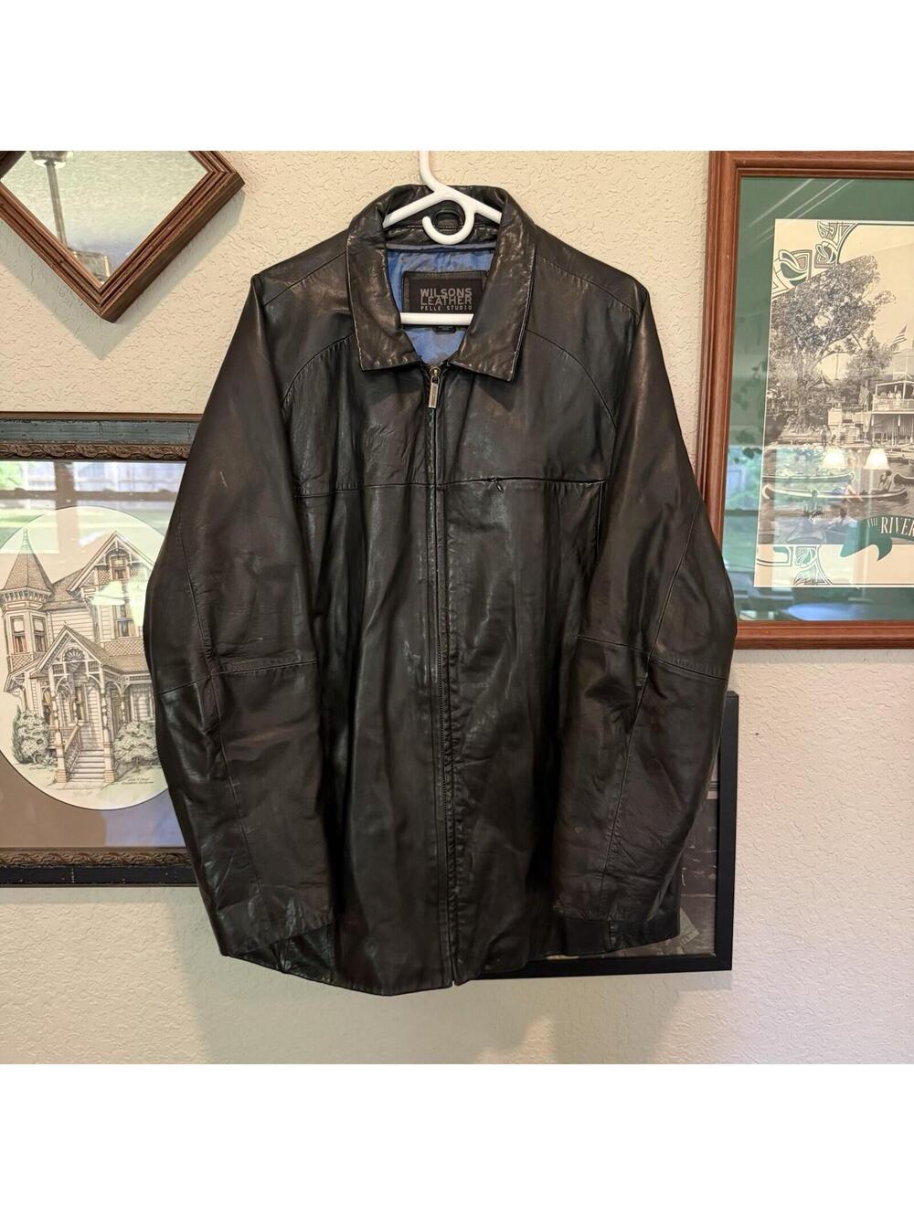 Vintage 90s WILSONS Leather Jacket Black Thinsulate Iridescent Lined Mens XL